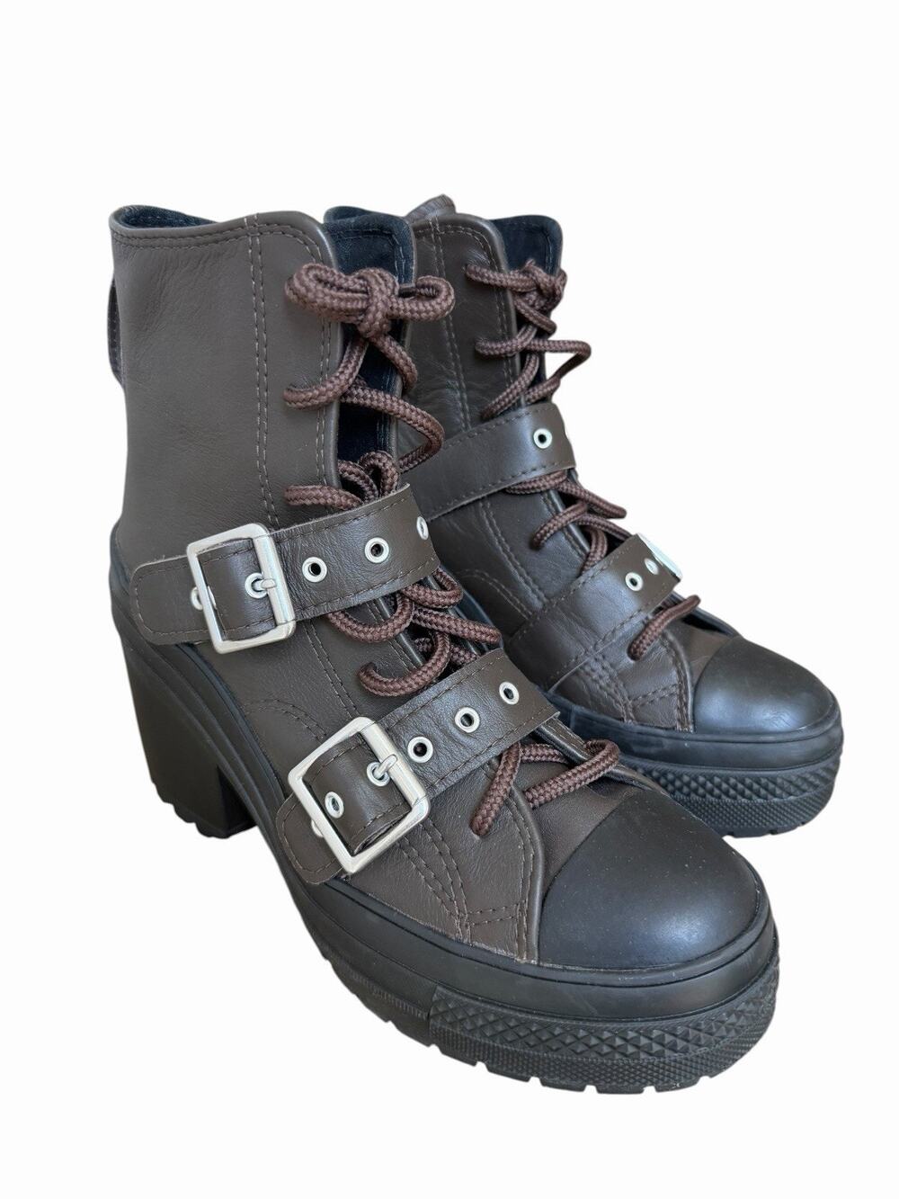 Converse Women's Chuck 70 De Luxe Heel Leather and Buckles Boots Size 7 Brown
